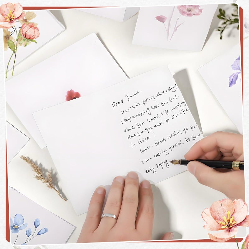 بطاقات وأظرف فارغة، 40 حزمة بطاقات فارغة مقاس 4 × 6 بوصات (10 تصميمات زهور)، بطاقة تهنئة فارغة أنيقة، بطاقات ملاحظات فارغة مع ملصقات مانعة للتسرب لأعياد الميلاد وحفلات الزفاف ومعظم المناسبات الأخرى - Image 5